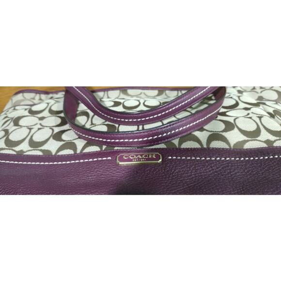 Coach Brown Signature Fabric and Wine Leather Bag F23297 - Picture 5 of 12